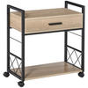 BEISTELLTISCH Servierwagen mit Schublade Ablage Küchenwagen Sideboard Natur - Eichefarben, Kunststoff (60/30/65cm) - HOMCOM