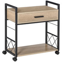 BEISTELLTISCH Servierwagen mit Schublade Ablage Küchenwagen Sideboard Natur - Eichefarben, Kunststoff (60/30/65cm) - HOMCOM