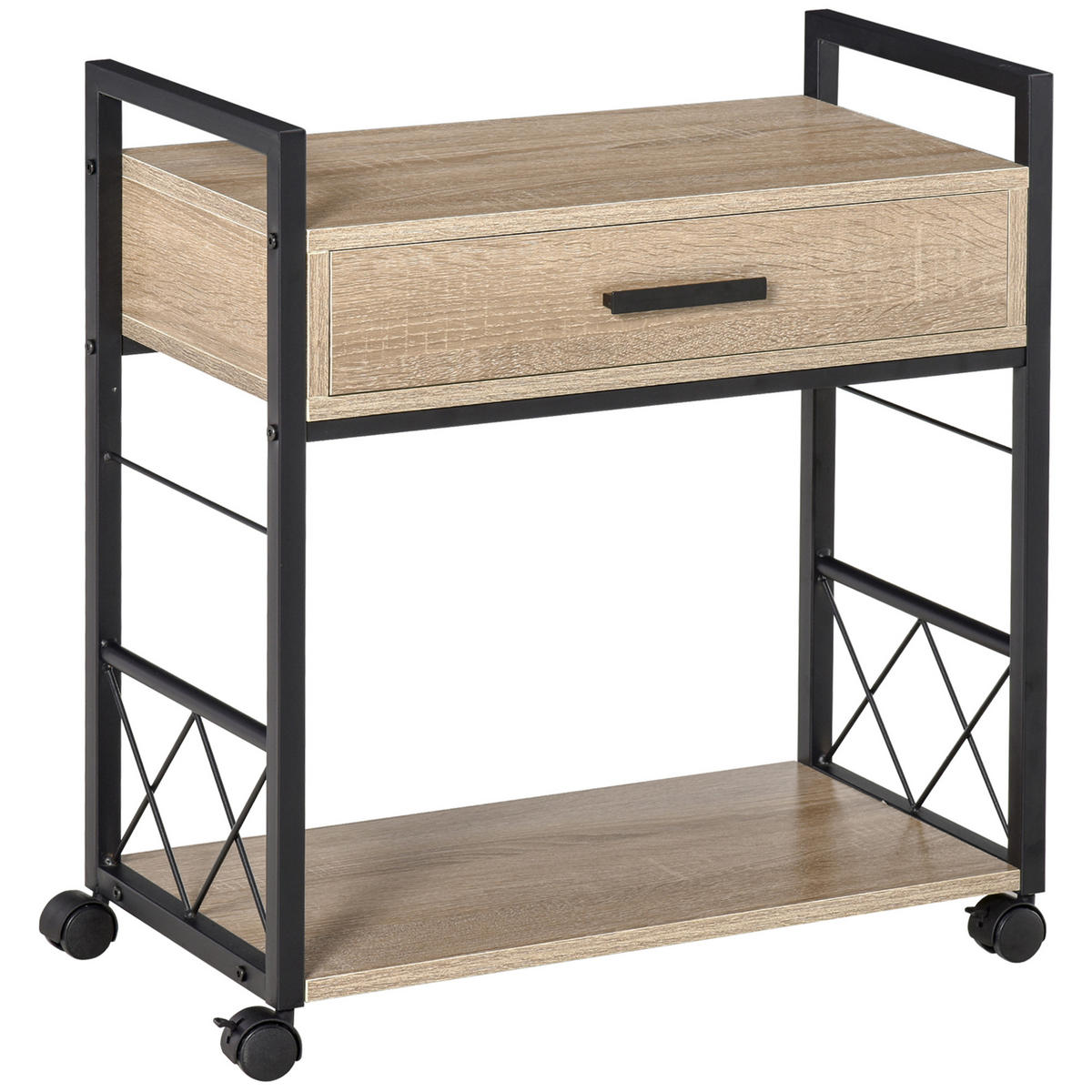 BEISTELLTISCH Servierwagen mit Schublade Ablage Küchenwagen Sideboard Natur - Eichefarben, Kunststoff (60/30/65cm) - HOMCOM