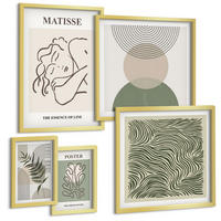 BILDER SET 5er Set - 50x50 cm & 20x30 cm & 40x60 cm Goldrahmen - Geometrische botanische Muster - Goldfarben, Kunststoff (40/60cm) - TULUP