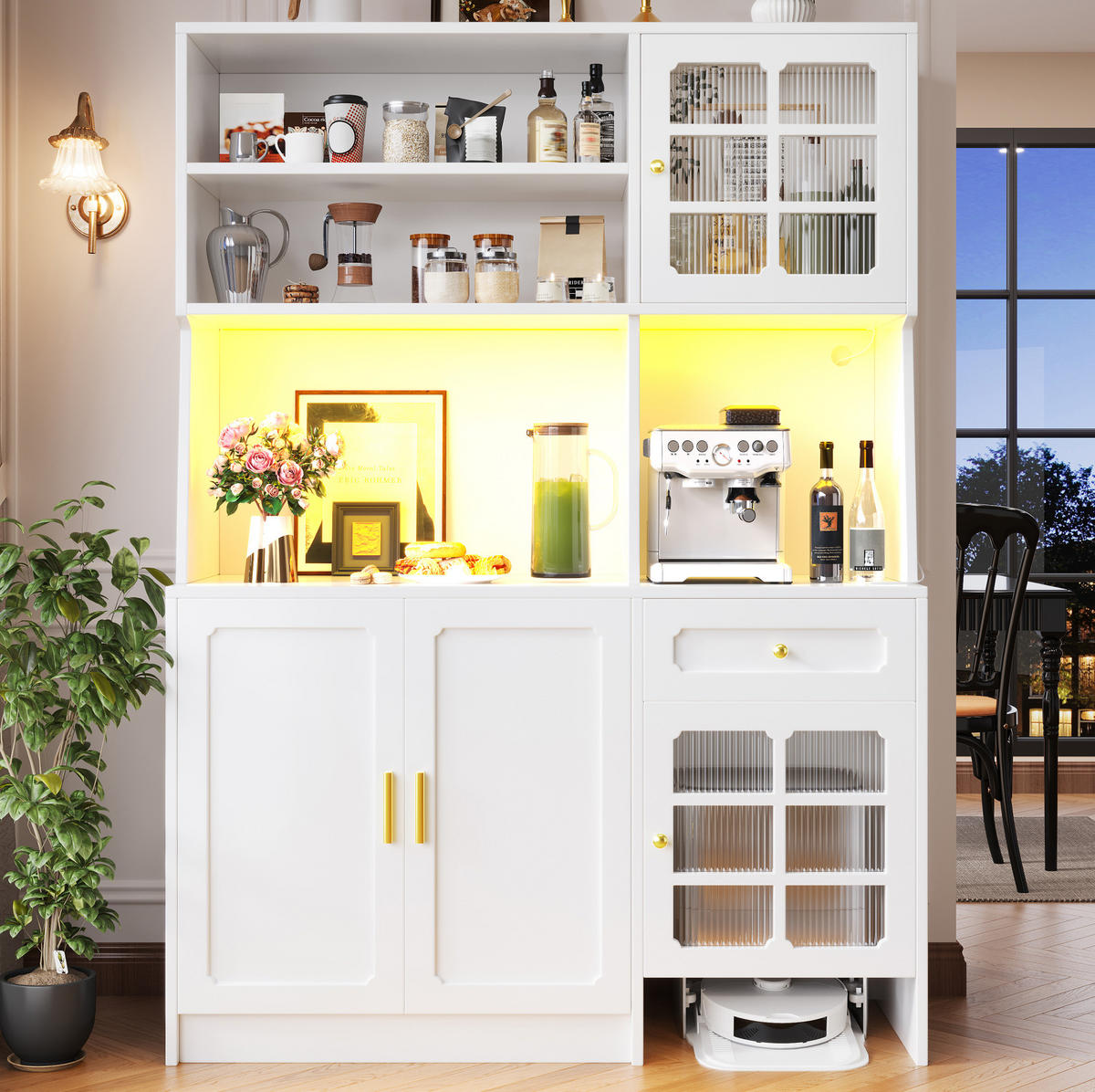 BUFFET 130/180/45 cm Weiß aus MDF mit LED-Beleuchtung - Weiß, Holzwerkstoff (45/180/130cm) - OKMYHOME