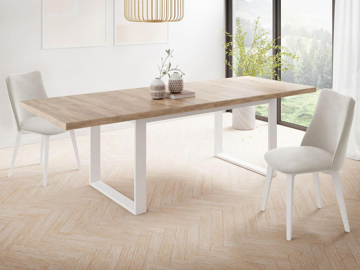 ESSTISCH Sana rechteckig ausziehbar, Sonoma Eiche 160/240/90/75 cm - Weiß/Sonoma Eiche, Holzwerkstoff/Metall (160/90/75cm) - WFL GROUP