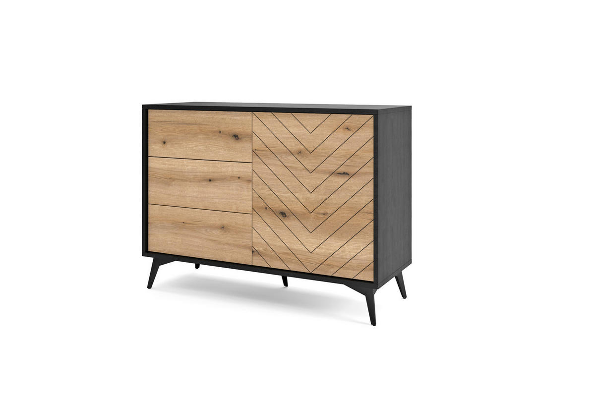 KOMMODE Diamond Eiche Evoke/Schwarz 104/39/77cm mit Schubladen - Eichefarben/Schwarz, Holzwerkstoff/Metall (104/77/39cm) - SIMKAM Furniture