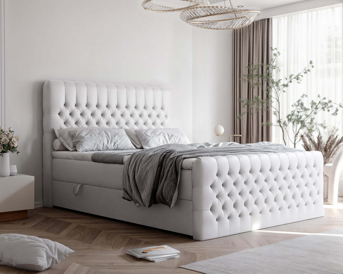 BOXBETT 180x200 cm mit Topper - Weiß, Holzwerkstoff/Textil (180/200cm) - Idohome