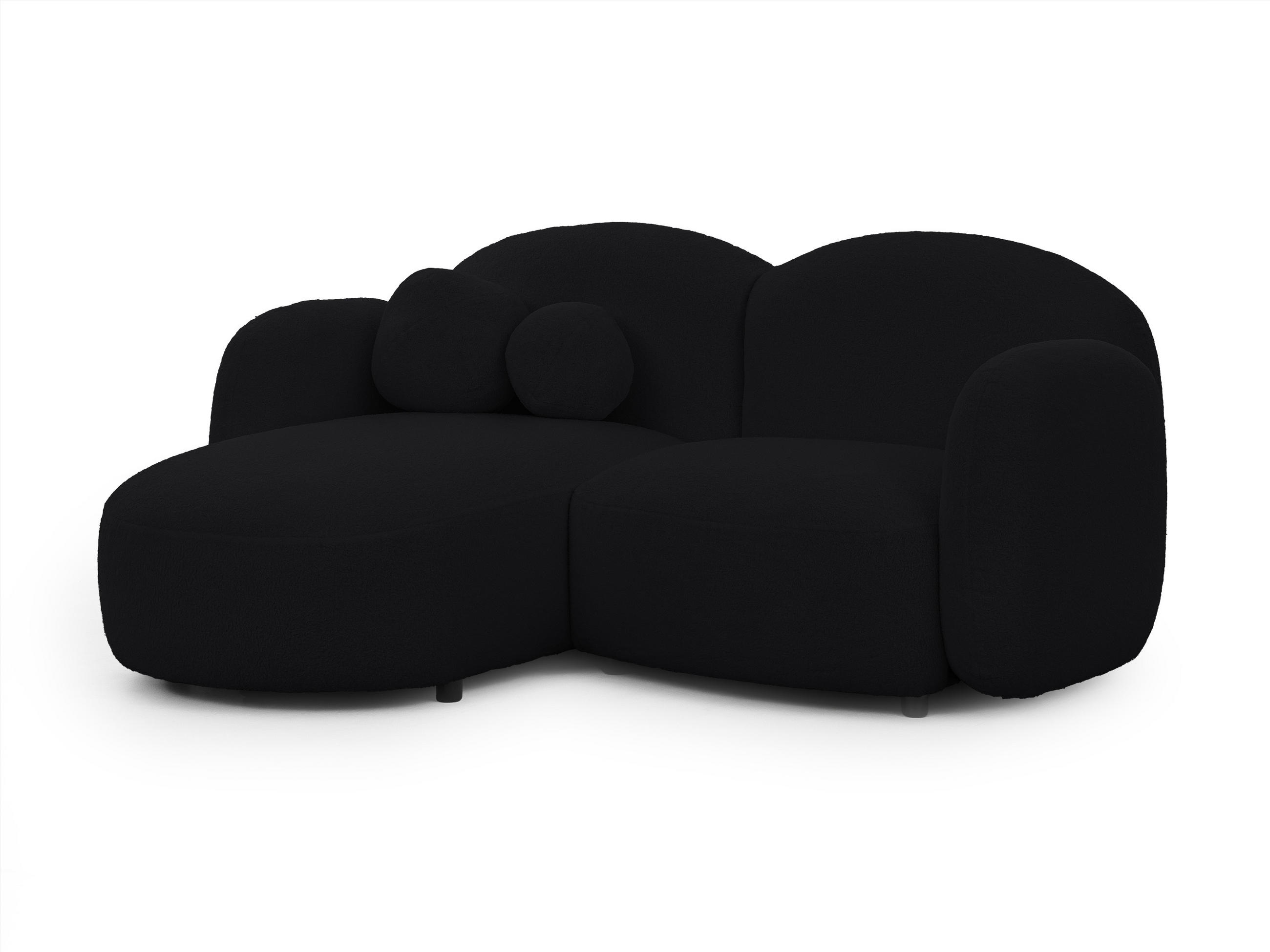 ECKSOFA Nuvola mit abgerundetem Design Schwarz Bouclé-Stoff - Ottomane Links - Schwarz, Holz/Kunststoff (190/146cm) - S-Style Möbel