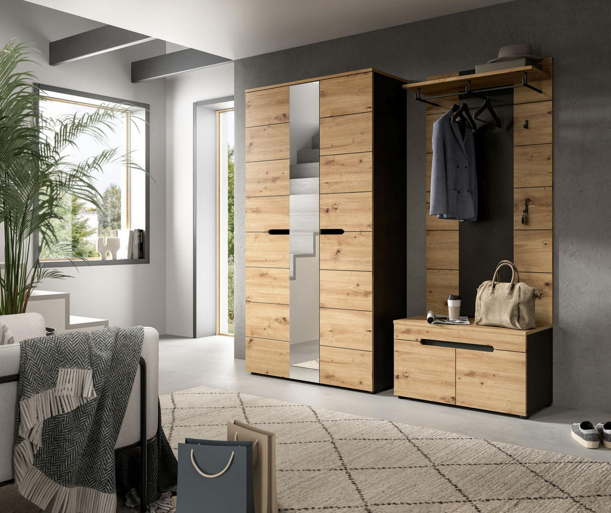 GARDEROBEN-SET Canu Artisan 200/37/190 cm - Grau, Holzwerkstoff (200/190/37cm) - Xonox