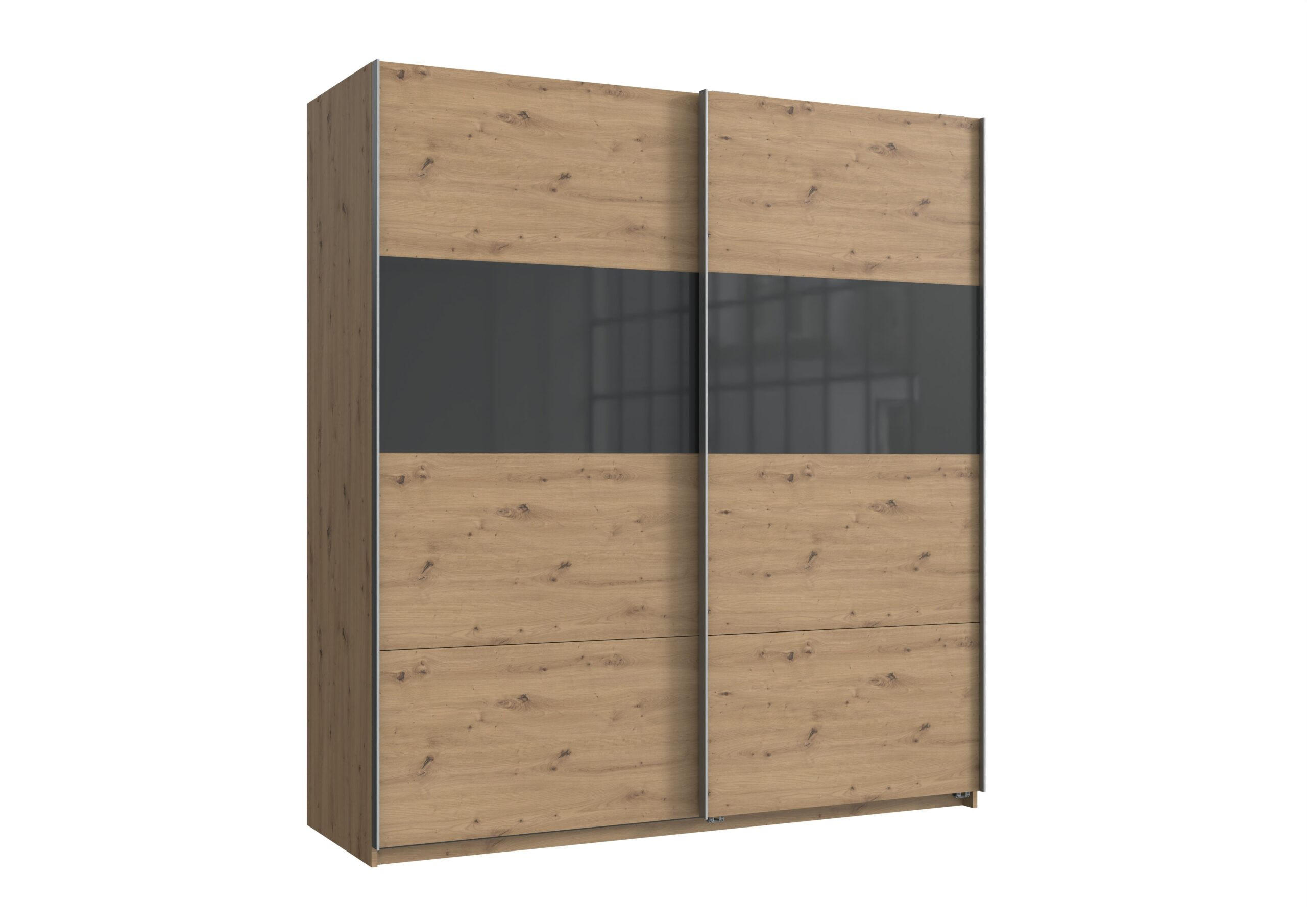 SCHWEBETÜRENSCHRANK Bramfeld in Artisan Eiche mit Grey Glas 180 x 198 x 65 cm (B x H x T) Kleiderschrank - Braun, Holzwerkstoff (80/200/120cm)
