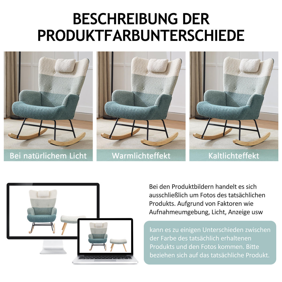 SCHAUKELSTUHL Bouclé mit Fußbank, Seitentasche 83/65,5/95 cm Multicolor - Multicolor, Textil (83/95/65.5cm) - Redom