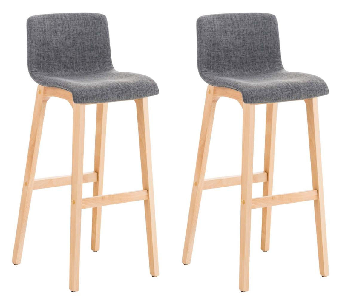 BARHOCKER 2er Set Stoff hellgrau - Eukalyptusholzfarben/Hellgrau, Holz/Textil (41/101/46cm) - CLP