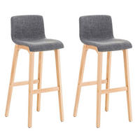 BARHOCKER 2er Set Stoff hellgrau - Eukalyptusholzfarben/Hellgrau, Holz/Textil (41/101/46cm) - CLP