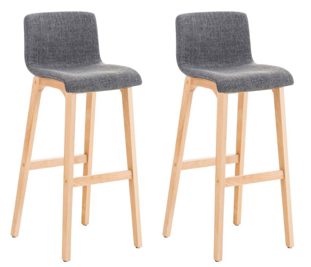 BARHOCKER 2er Set Stoff hellgrau - Eukalyptusholzfarben/Hellgrau, Holz/Textil (41/101/46cm) - CLP