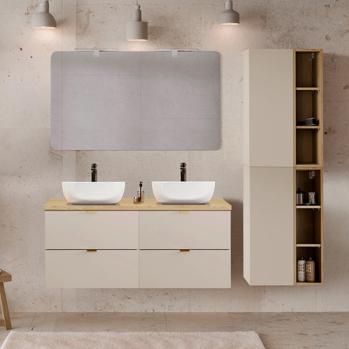 WASCHTISCHUNTERSCHRANK 120.6cm Azel Kaschmir - Beige, Holzwerkstoff (120.6/52/46cm) - Petits-meubles