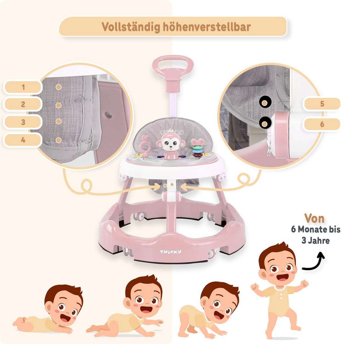 LAUFLERNWAGEN mit Spielset & Bodenmatte Rosa - Pink, Kunststoff (70/70cm) - Twinky