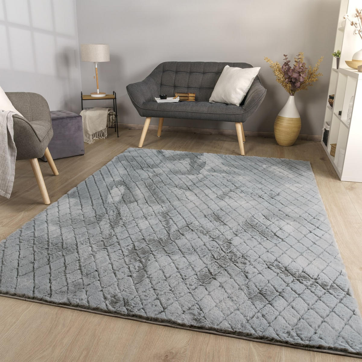 HOCHFLORTEPPICH Rauten Grau 60 x 100 cm - Grau, Kunststoff (60/100cm) - TT Home