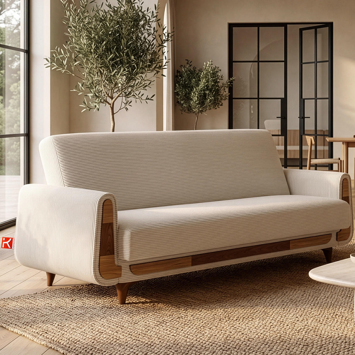 3-SITZER-SCHLAFSOFA GUSTAVO II mit Armlehnen, Creme - Creme, Holz/Holzwerkstoff (230/98/98cm) - KONSIMO®