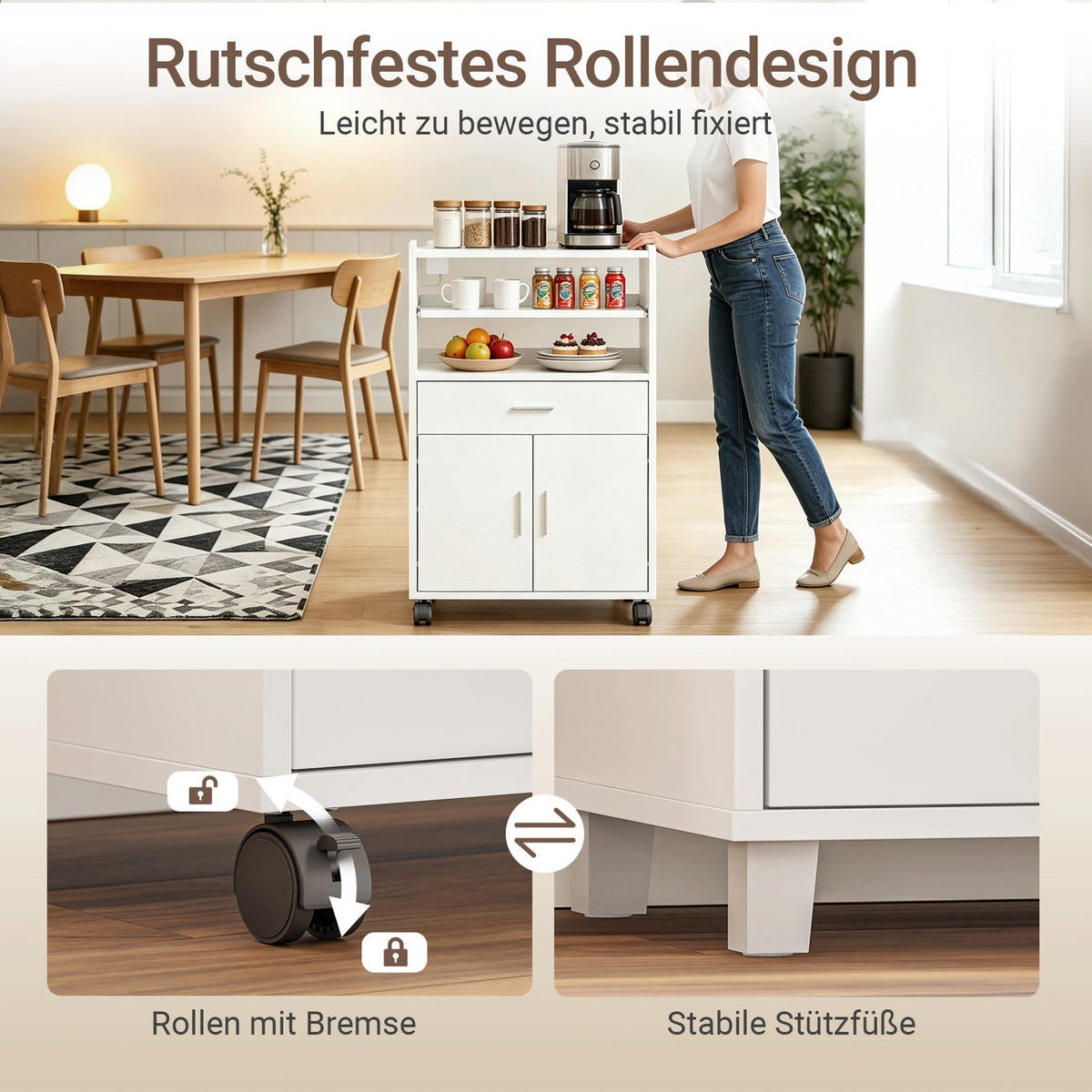 MIKROWELLENSCHRANK mit 4-in-1-Ladestation 61,5×40×92 cm - Ahornfarben, Fell (61/92/40cm) - SoBuy