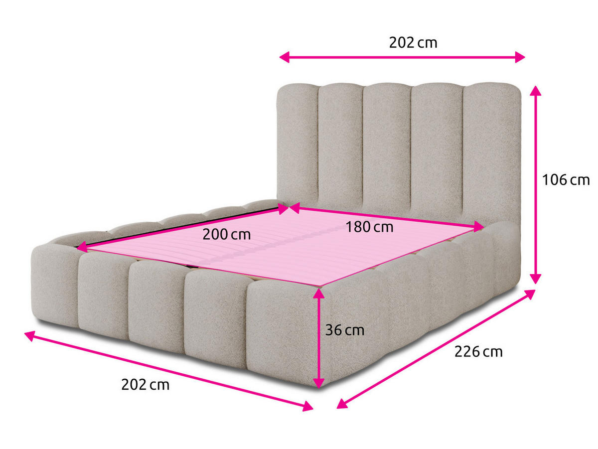 POLSTERBETT Aura - Eichefarben/Creme, Holz/Kunststoff (180/200cm) - Sofnet