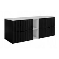 WASCHBECKUNTERSCHRANK VENA 140 cm mit Arbeitsplatte Farbe: Mattweiß mit einem Regal Gerillte Vorderseite Matt schwarz - Schwarz/Weiß, Holzwerkstoff (140/58/46cm) - Rodan
