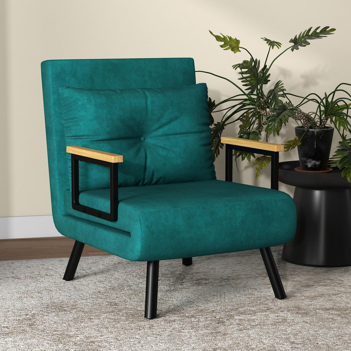 SCHLAFSESSEL DE-14647 5-fach verstellbar & Gästebettfunktion Grün - Grün, Textil (63/81/73cm) - ComfortXL
