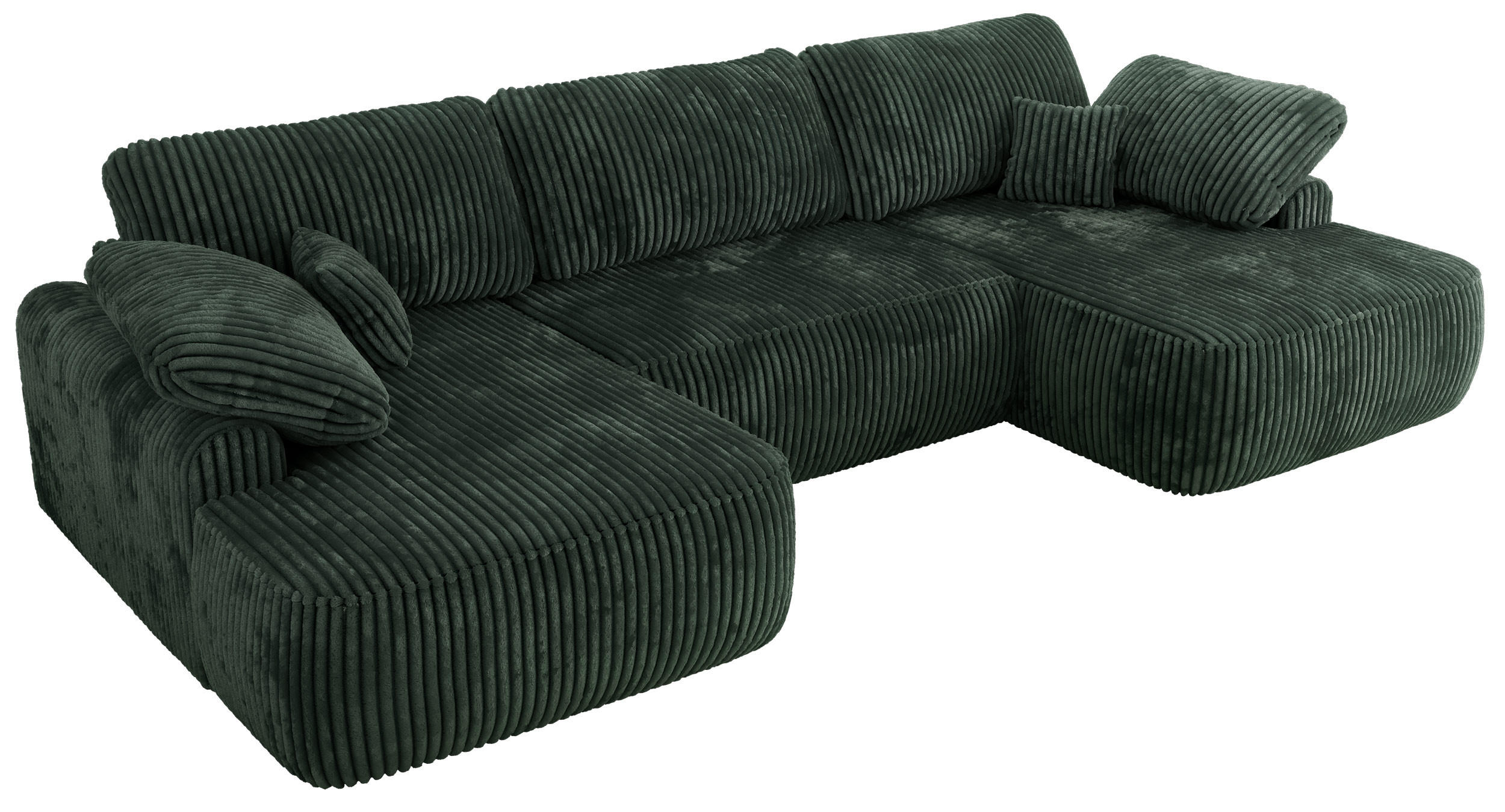 WOHNLANDSCHAFT CUBO U Grün Cord - Schwarz/Grün, Kunststoff/Textil (370/100/187cm) - MKS