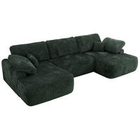 WOHNLANDSCHAFT CUBO U Grün Cord - Schwarz/Grün, Kunststoff/Textil (370/100/187cm) - MKS