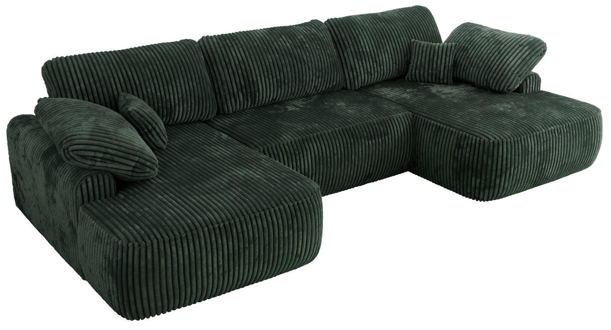 WOHNLANDSCHAFT CUBO U Grün Cord - Schwarz/Grün, Kunststoff/Textil (370/100/187cm) - MKS