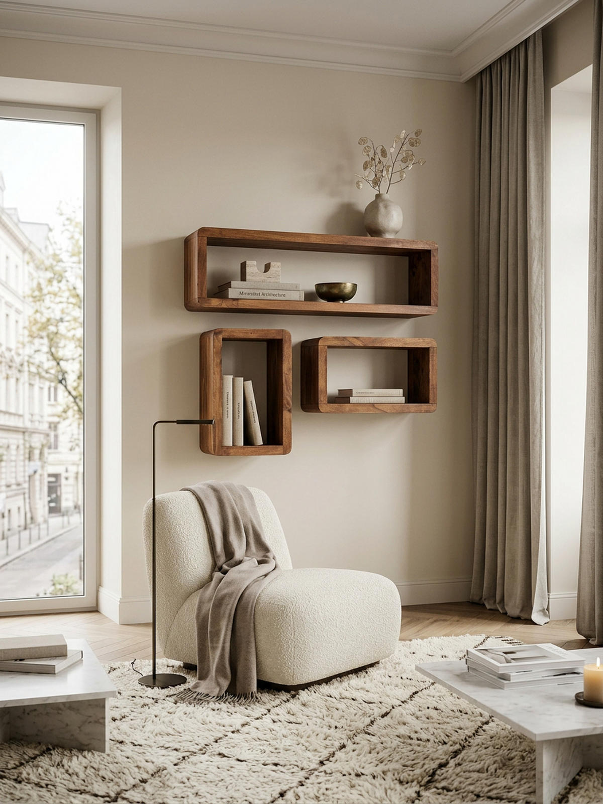 WANDREGAL Set TEKO CUBES Massivholz Abgerundete Ecken, Braun 80x15x20 cm - Braun, Holz (80/20/15cm) - KADIMA DESIGN