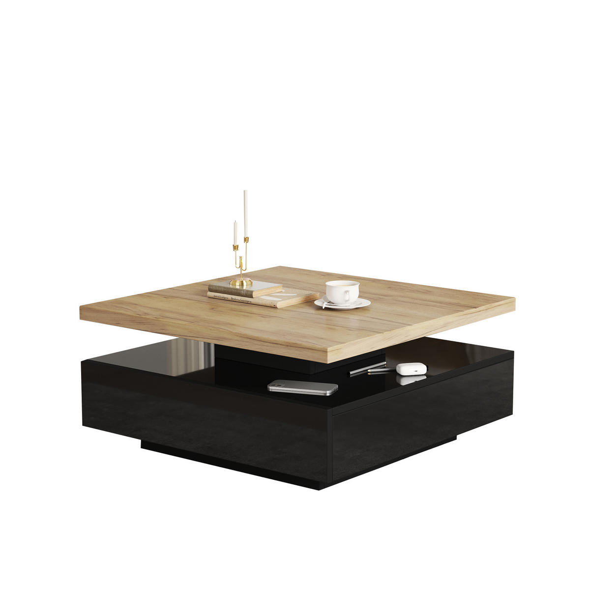 COUCHTISCH Schwarz/Walnuss 70/70/36 cm - Walnussfarben, Holzwerkstoff (70/70/36cm) - PANGIVO