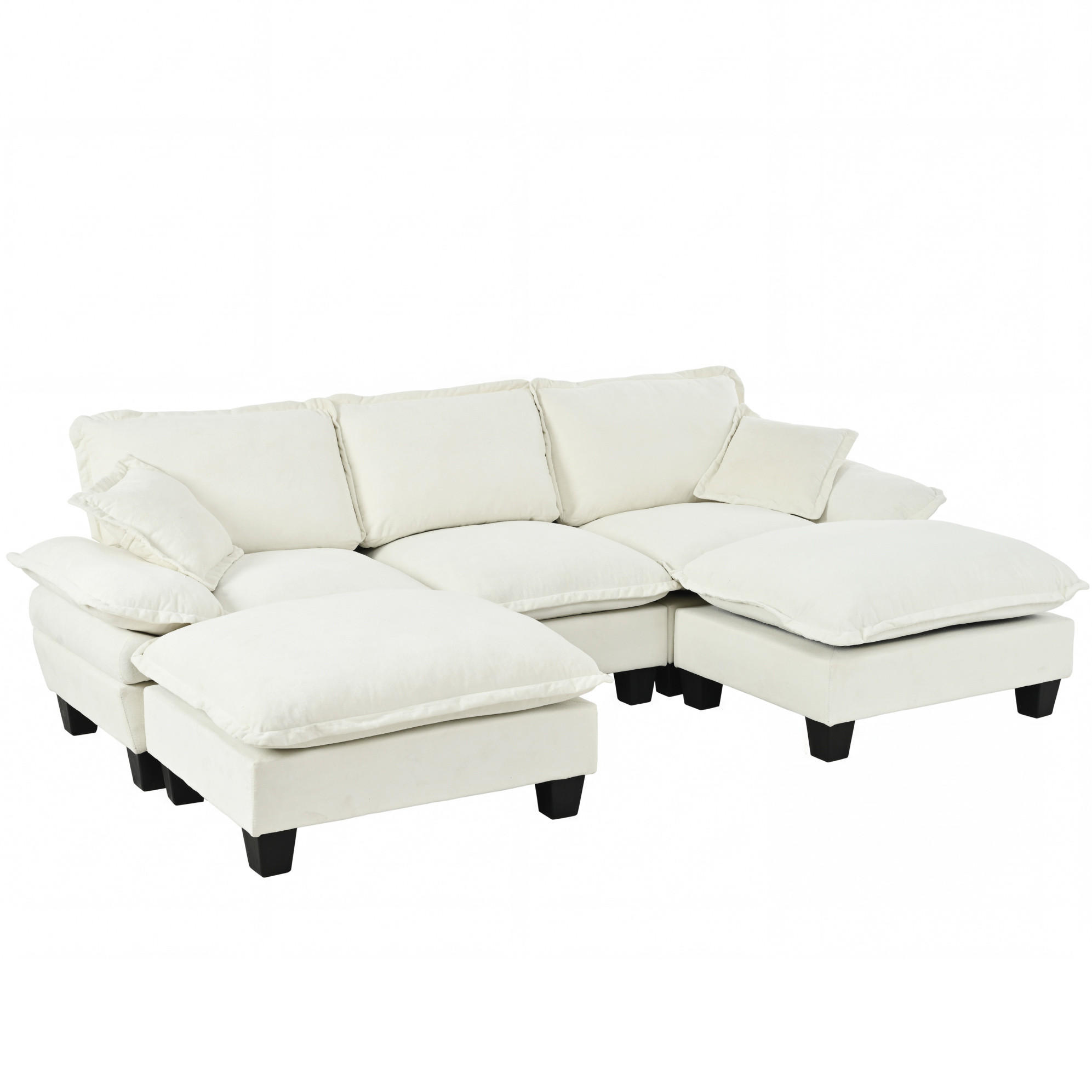 ECKSOFA 263/151/90 cm Beige aus Chenille mit 2 Ottomanen - Beige, Textil (151/263cm) - OKWISH
