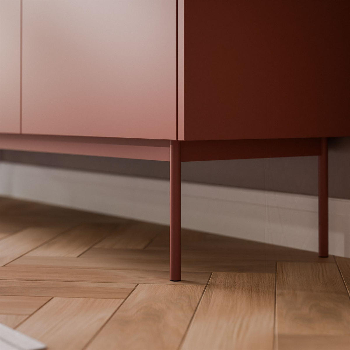 RTV Schrank ESSENCE 144 Keramik Rot / Eiche Linea - Eichefarben/Rot, Holzwerkstoff (154/55/33cm) - Lookway