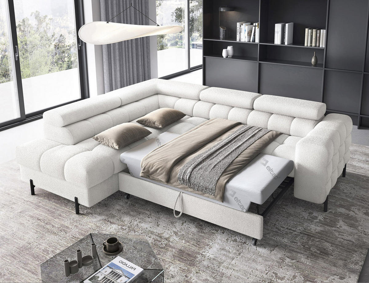 WOHNLANDSCHAFT FERUCCE Ecksofa L-Form – Polsterecke mit Schlaffunktion, Bettkasten & verstellbaren Kopfstützen 276 cm - Weiß, Kunststoff (276/200cm) - Wohnideebilder