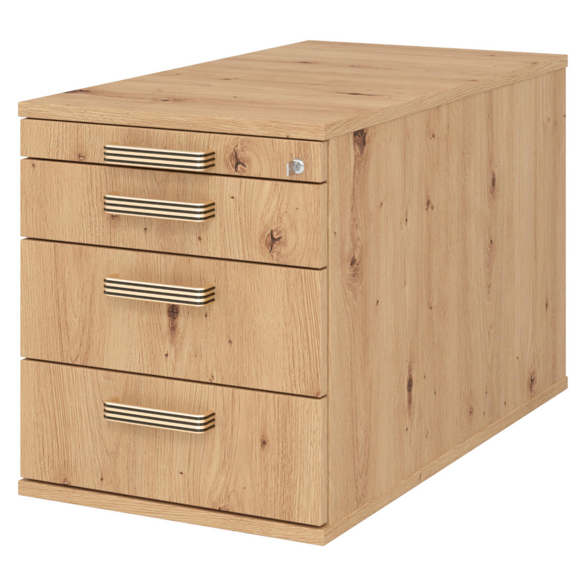 ROLLCONTAINER - mit 3 Schubladen 80/42,8/51,2 cm in Wildeiche Streifengriff (Kunststoff) - Wildeiche, Holzwerkstoff (42.8/51.2/80cm) - bümö