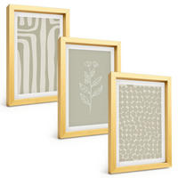 BILDER SET 3er Set - 20x30 cm Goldrahmen - Geometrische Pflanzenmuster - Goldfarben, Kunststoff (20/30cm) - TULUP