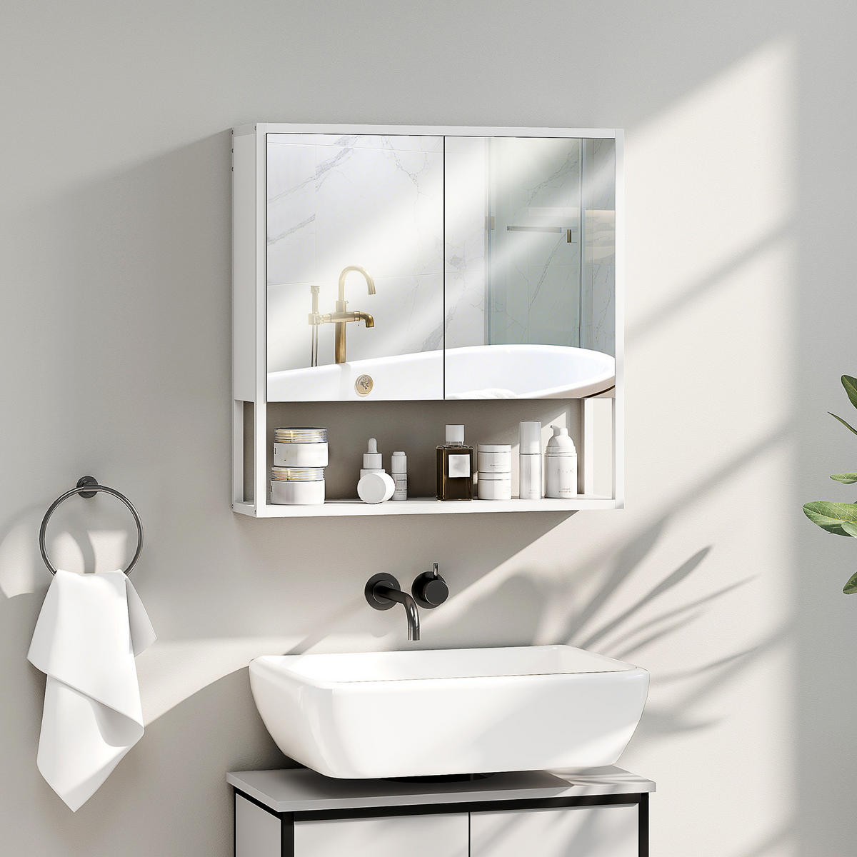 SPIEGELSCHRANK Wandhängender Spiegelschrank mit Spiegel, 60 x 16 x 60 cm ,Weiß - Weiß, Glas (60/60/16cm) - Vallsero