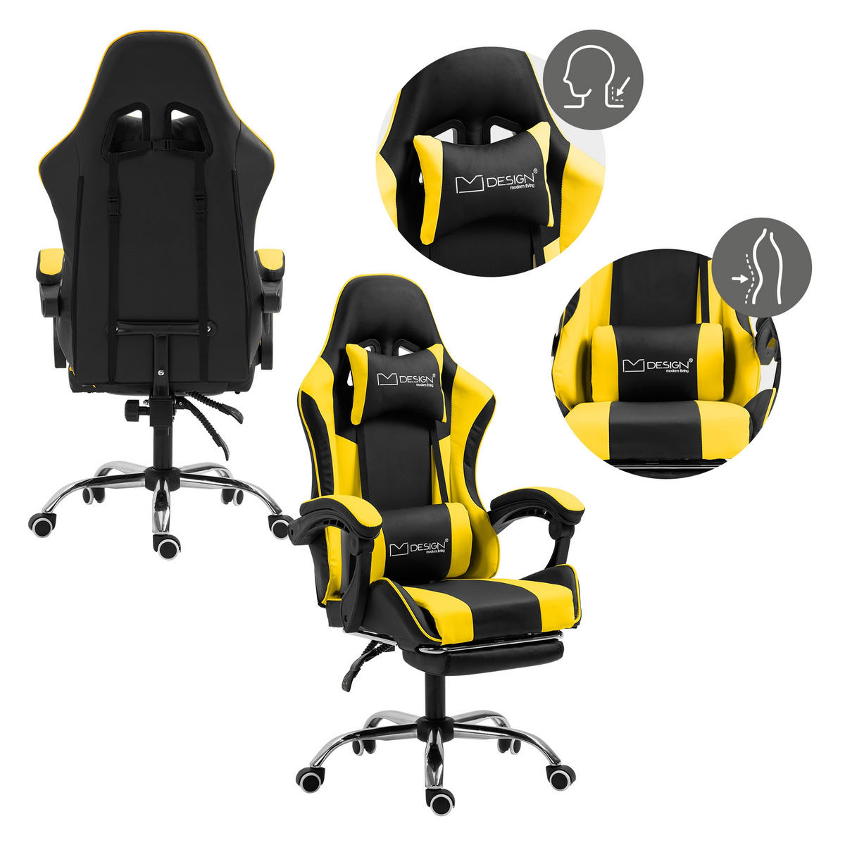 GAMING-STUHL schwarz gelb - Gelb, Metall (62/128/62cm) - ML-DESIGN