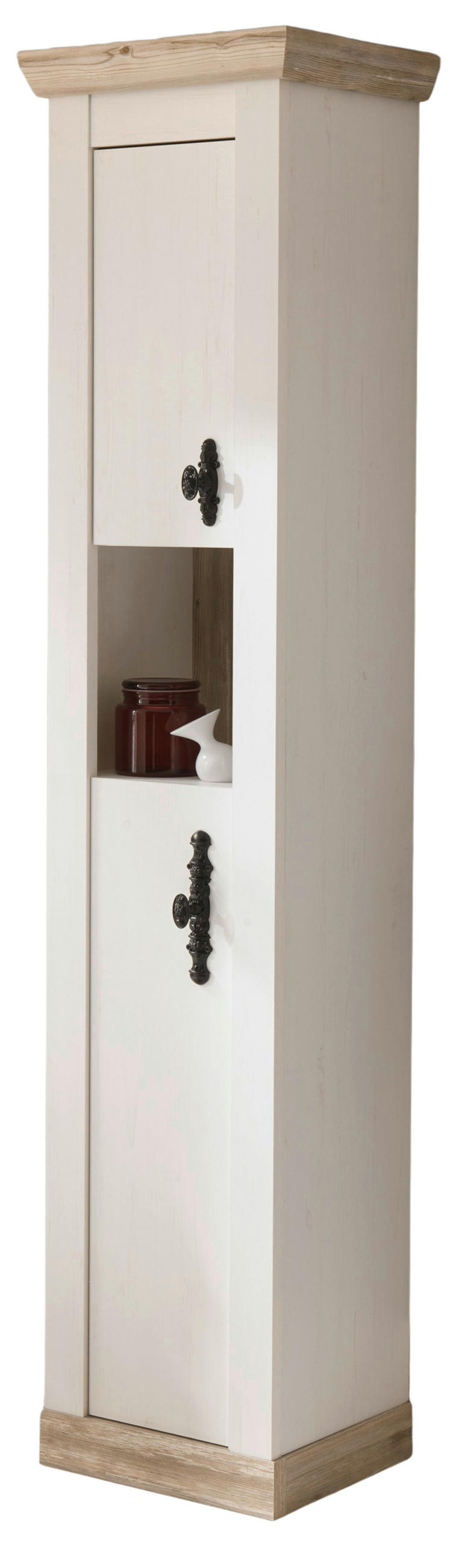 BAD-HOCHSCHRANK Pinie weiß, Oslo Pinie Landhaus, Badschrank, 42 x 200 cm - Dunkelgrau/Weiß, Holzwerkstoff/Metall (42/200/35cm) - Furn.Design
