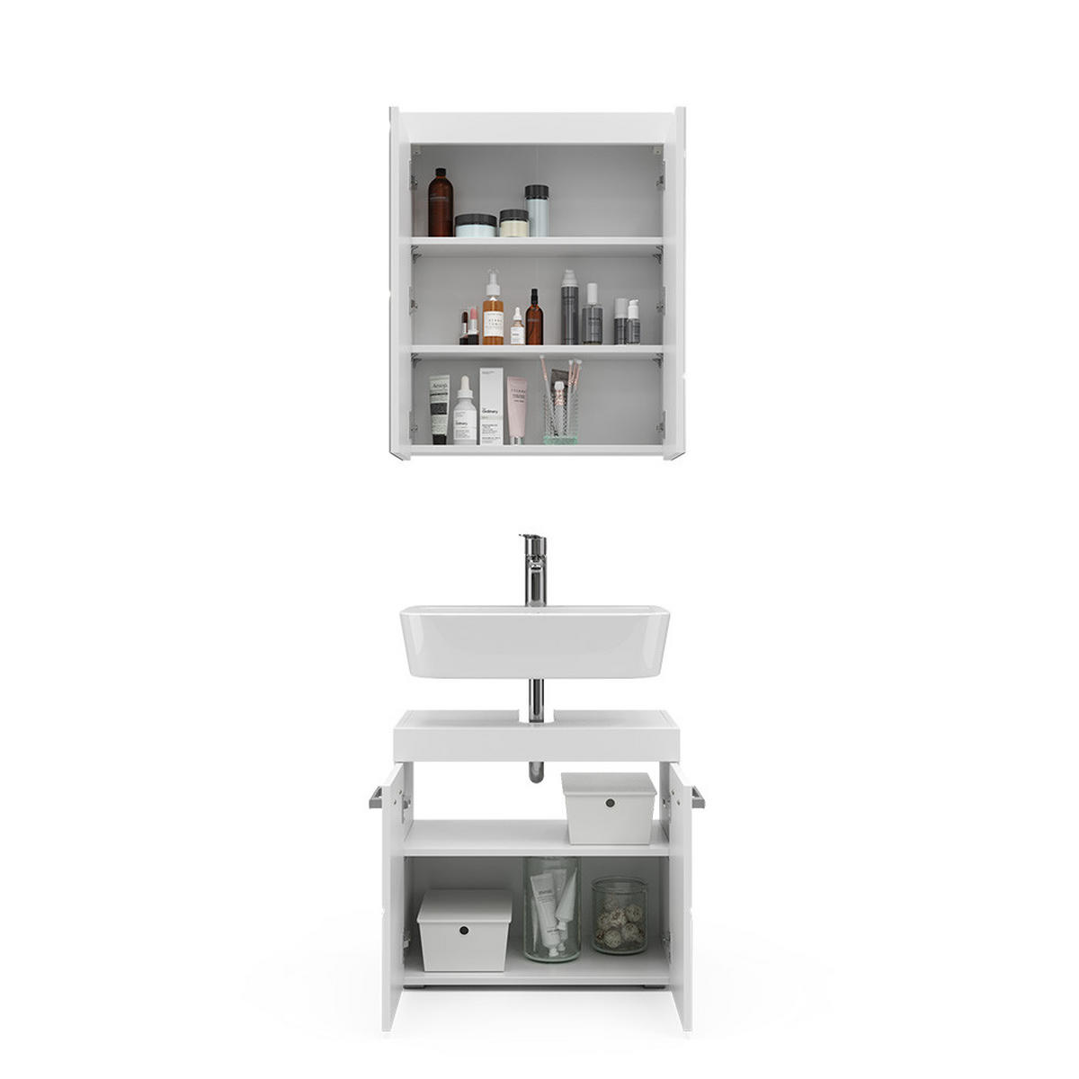 BADMÖBEL-SET Luna Weiß 2 Teile - Weiß, Holzwerkstoff (60/56/34cm) - Vicco