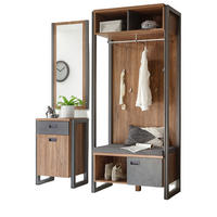 GARDEROBEN-SET 3-teilig, Eiche Stirling, grau, Garderobenkombination 155 x 202 cm - Eichefarben/Grau, Holzwerkstoff/Metall (155/202/45cm)