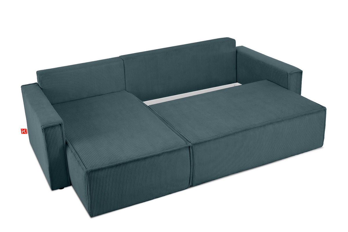 ECKSOFA-LINKS/RECHTS NAPI Schlaffunktion mit Cordbezug, Blau - Blau/Schwarz, Textil (246/148cm) - KONSIMO®