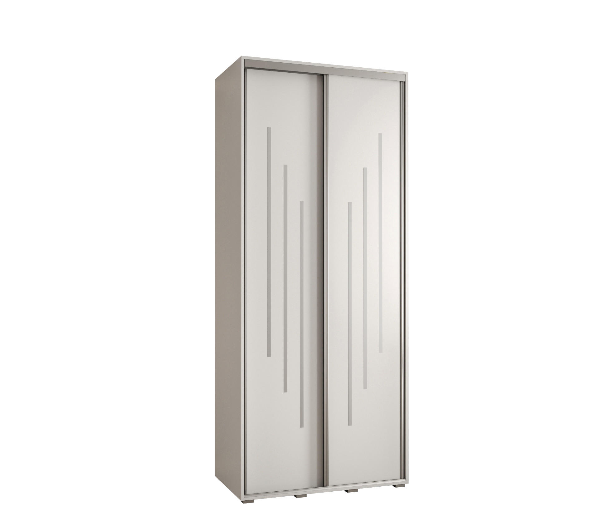 Abiks Möbel Schwebetürenschrank Weiß, Weiß, Silber 110x235x60 cm