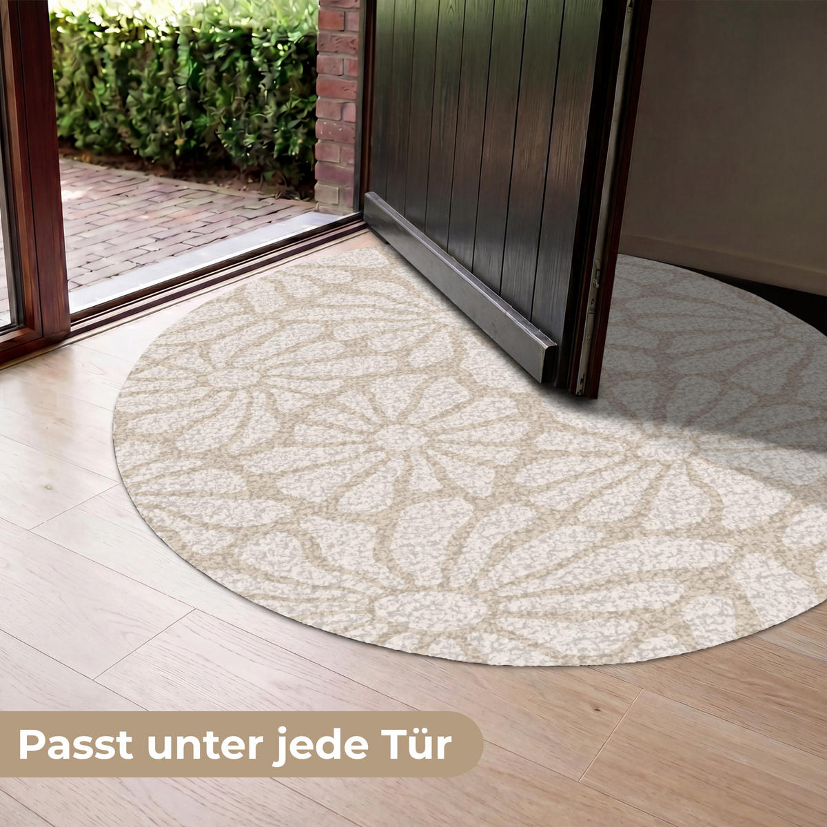 FUSSMATTE Floral - Druck - Beige - Braun - Minimalistisch Schmutzfangmatte 120x120 cm - Sandfarben, Kunststoff (120/120cm) - MuchoWow