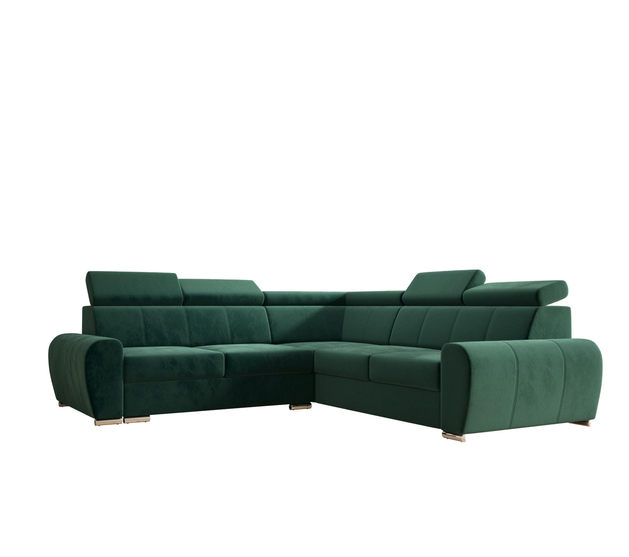 ECKSOFA APOLLO KN09, Eckcouch in L-Form mit Schlaffunktion, Farbe: Grün, Velourstoff, Ottomane Rechts - Grün, Textil (255/255cm) - O-Sofa