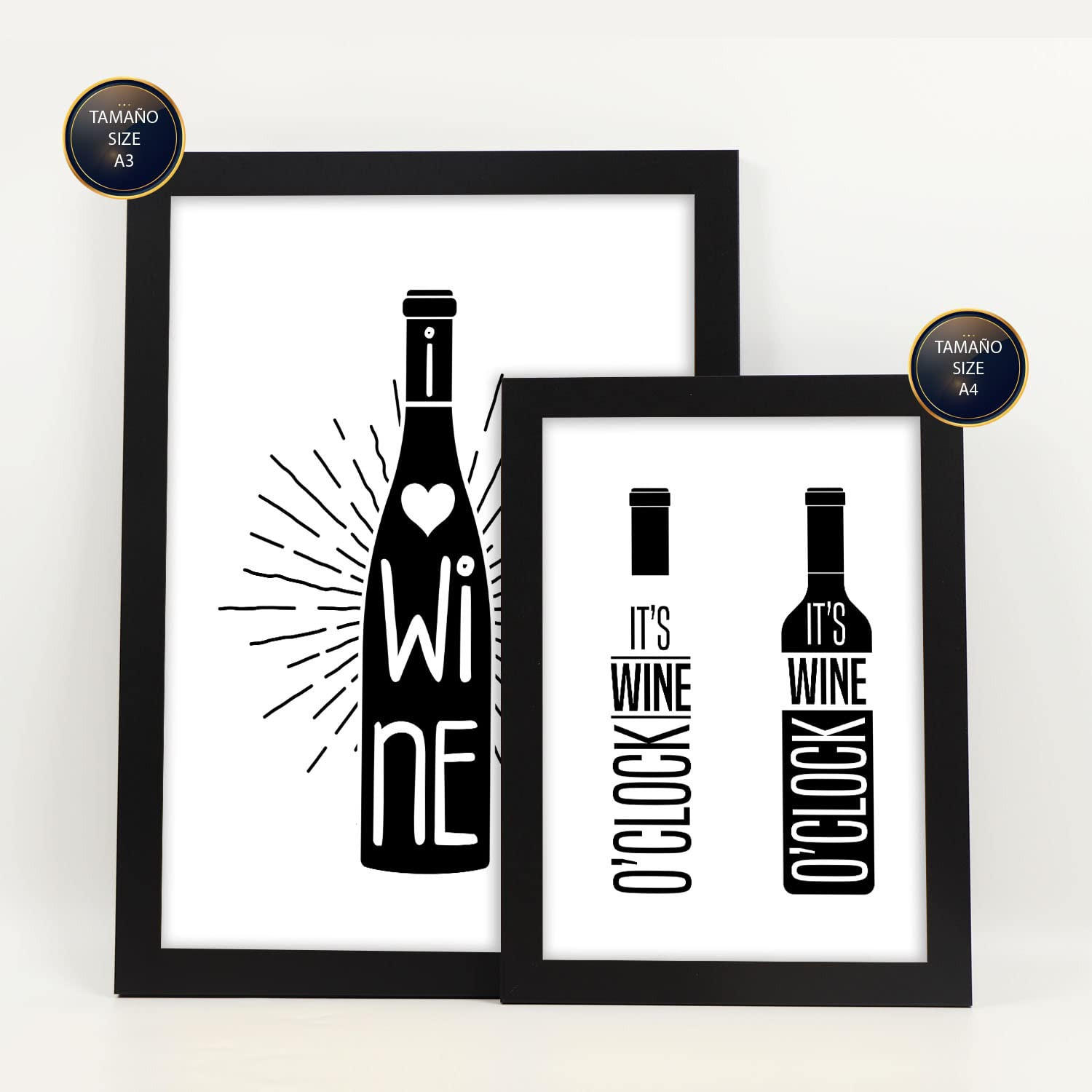 POSTER Set Mit 6 Wein Vollfarbige Illustrationen Von Kaffee & Getränken Im Werbetafel Illustrationen Für & Heim A3 & A4 Schwarzer Rahmen - Schwarz, Papier (29/3cm) - Nacnic