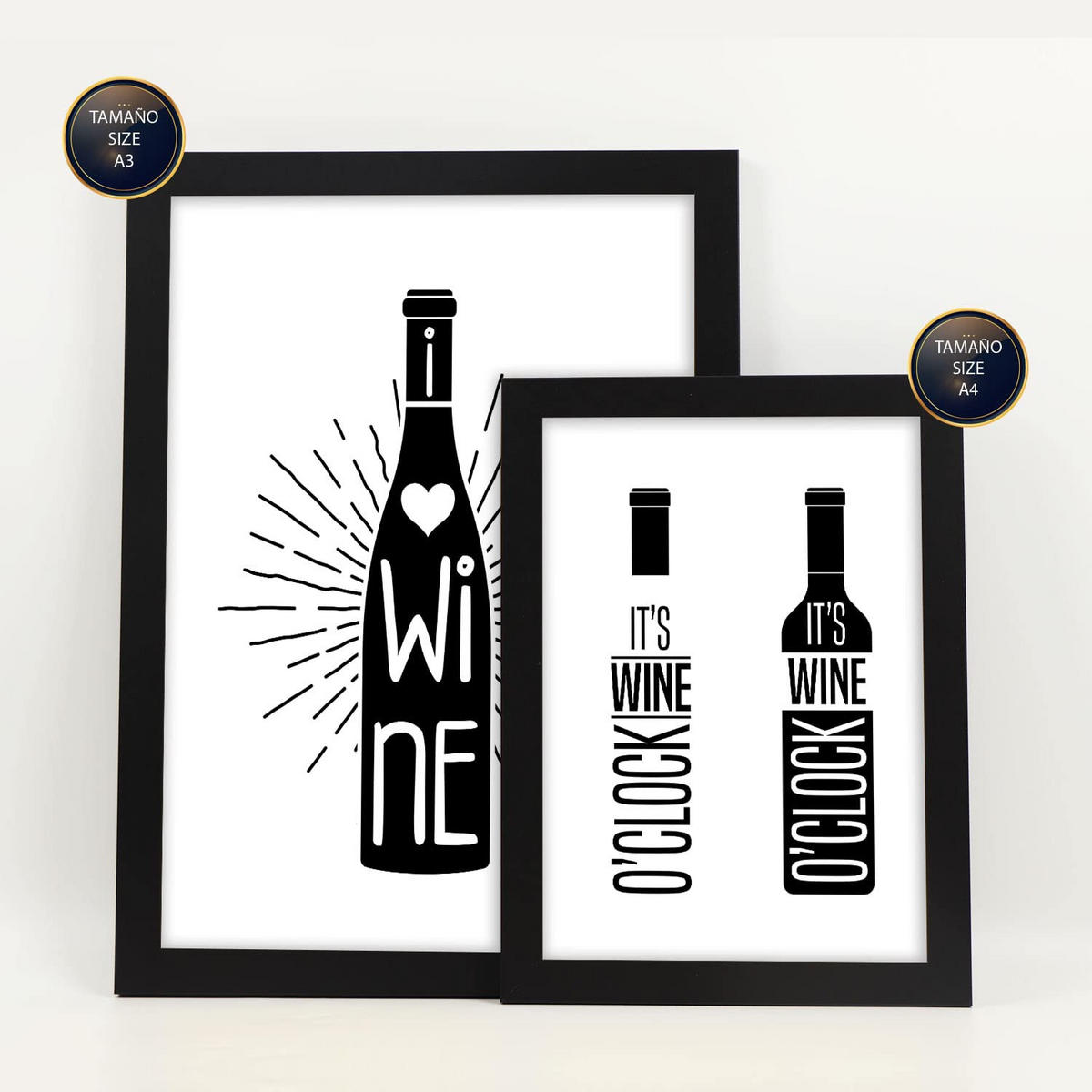 POSTER Set Mit 6 Weinästhetik Größe A3 & A4 Schwarzer Rahmen - Schwarz, Papier (29.7/1cm) - Nacnic
