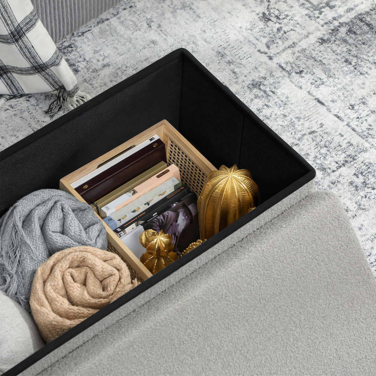 SITZBANK mit Stauraum, faltbar Polsterbank, Bettbank mit Samtoptik, Sitztruhe - Hellgrau, Textil (38/38/76cm) - HOMCOM