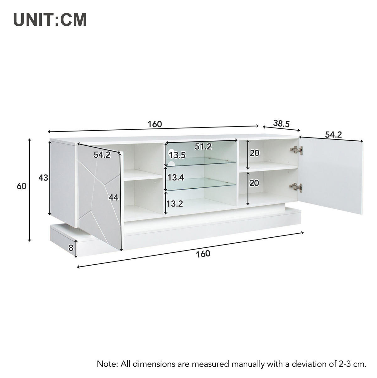 TV-LOWBOARD 160/38,5/60 cm mit Kabeldurchlass und Soft-Close - Weiß, Holzwerkstoff (160/60/38.5cm) - BEAOK