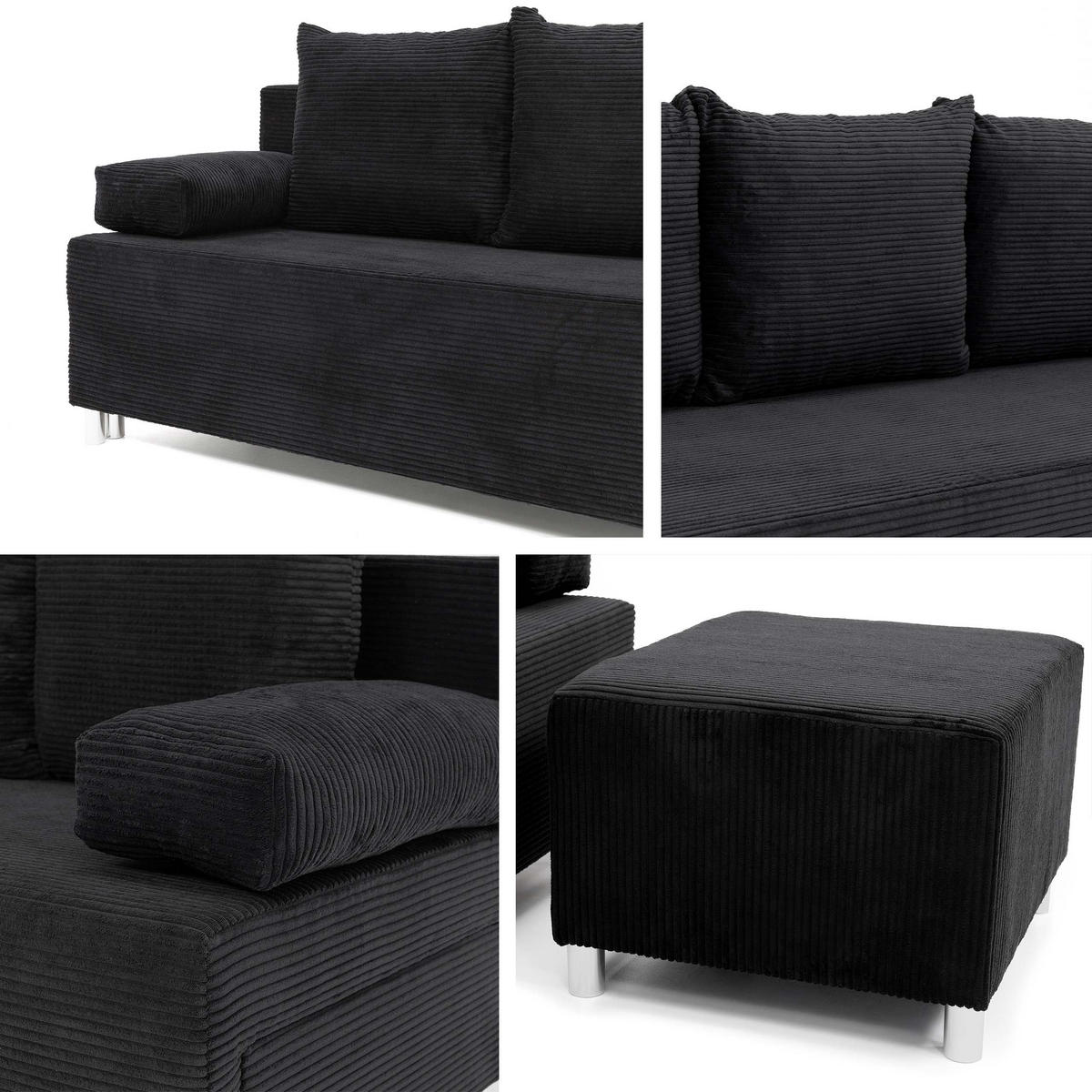SCHLAFSOFA Dover Cord mit Polsterhocker - Chromfarben/Rosa, Holz/Kunststoff (192/80cm) - MIRJAN24
