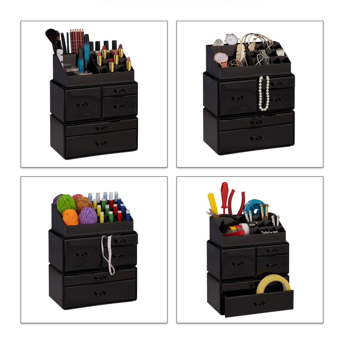 MAKEUP Organizer - Schwarz, Kunststoff (23.5/29.5/14cm) - Relaxdays