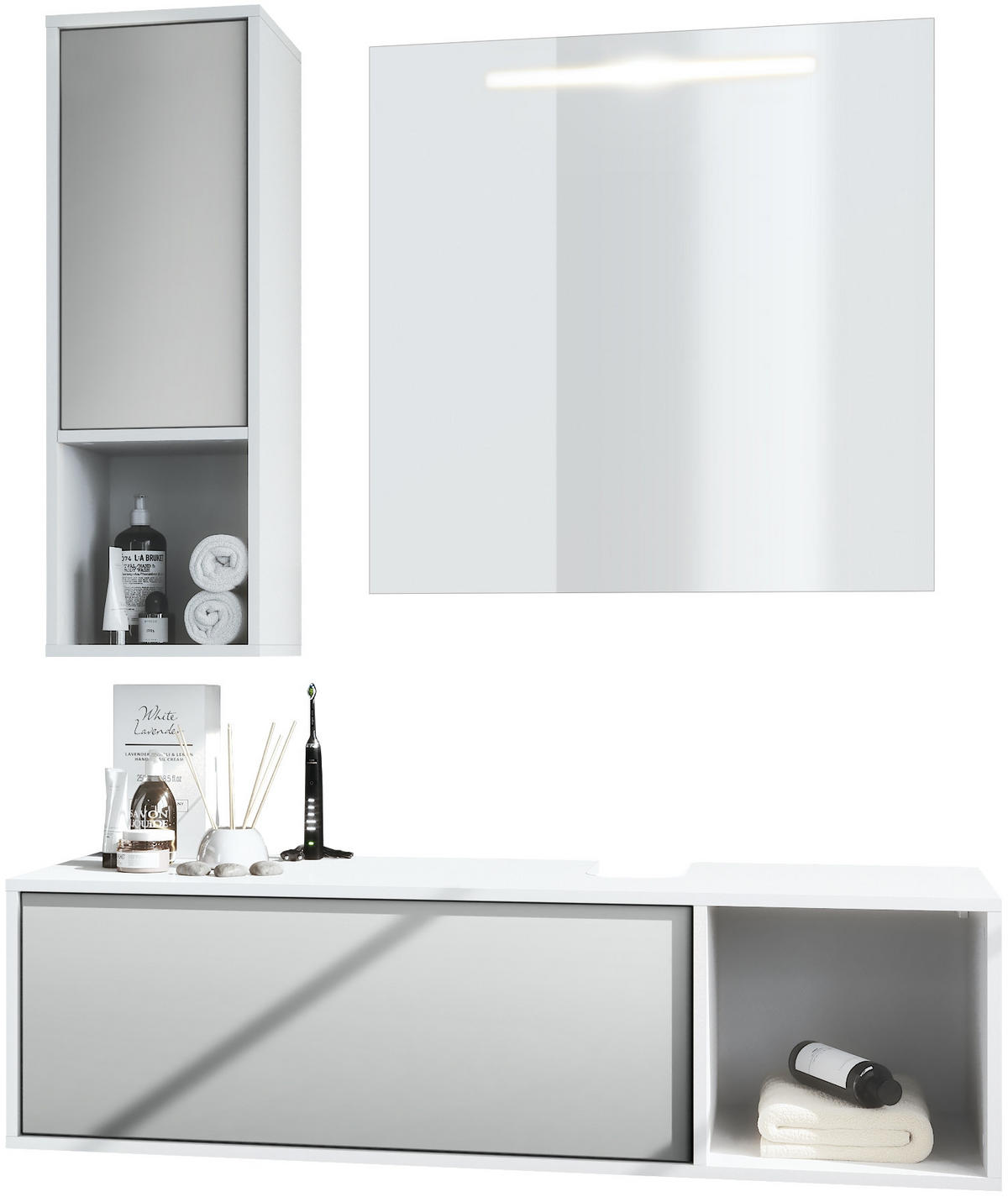BADMÖBELSET La Costa Fronten in Hellgrau seidenmatt - Greige, Holzwerkstoff (126.5/190/46cm) - Vladon