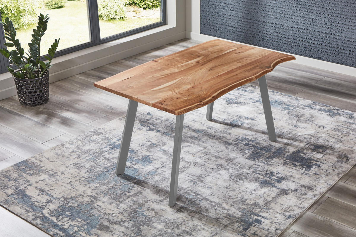 ESSTISCH LAXMI - Beige/Silberfarben, Holz/Metall (90/180/77cm) - SAM